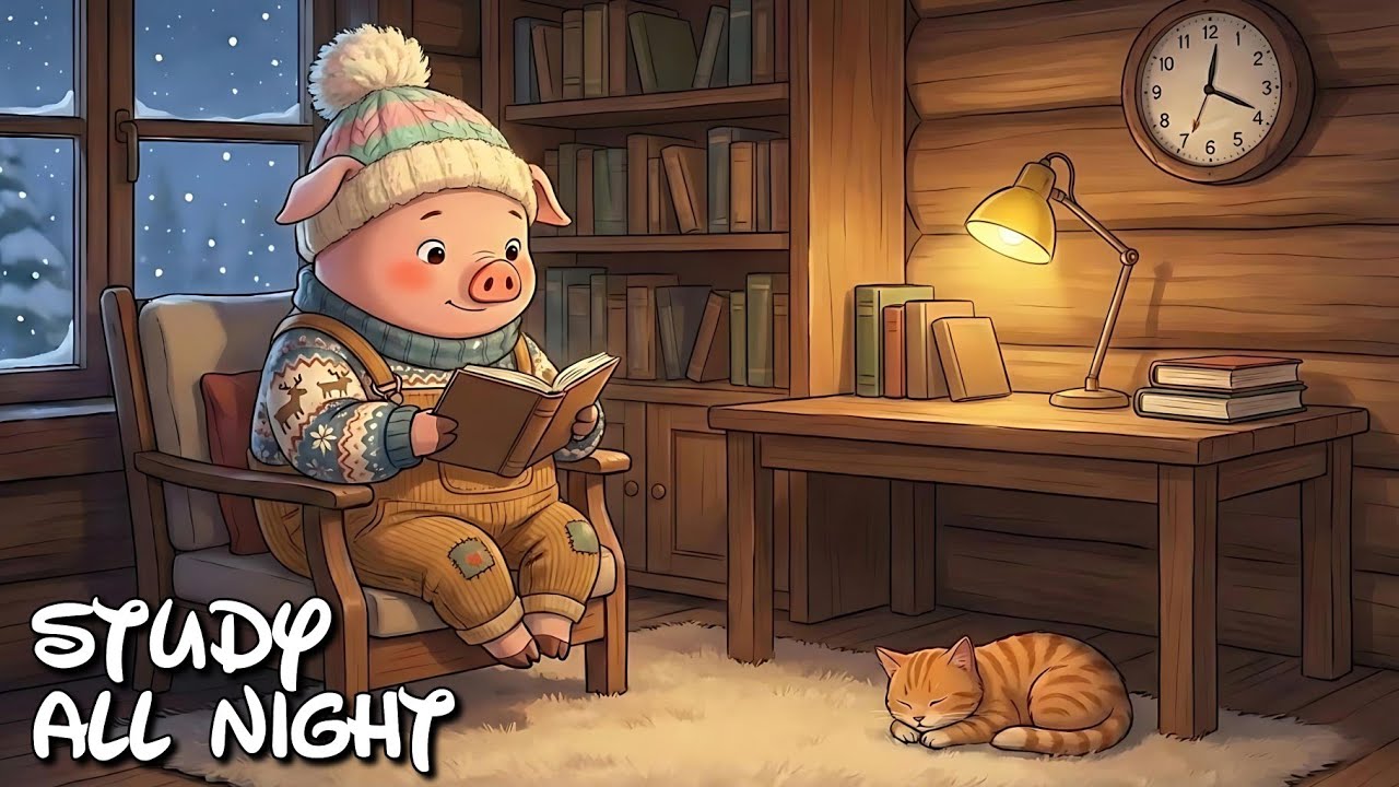 Study All Night ❄️ Winter Lofi Room with Pig | No Distractions (3 Hours)