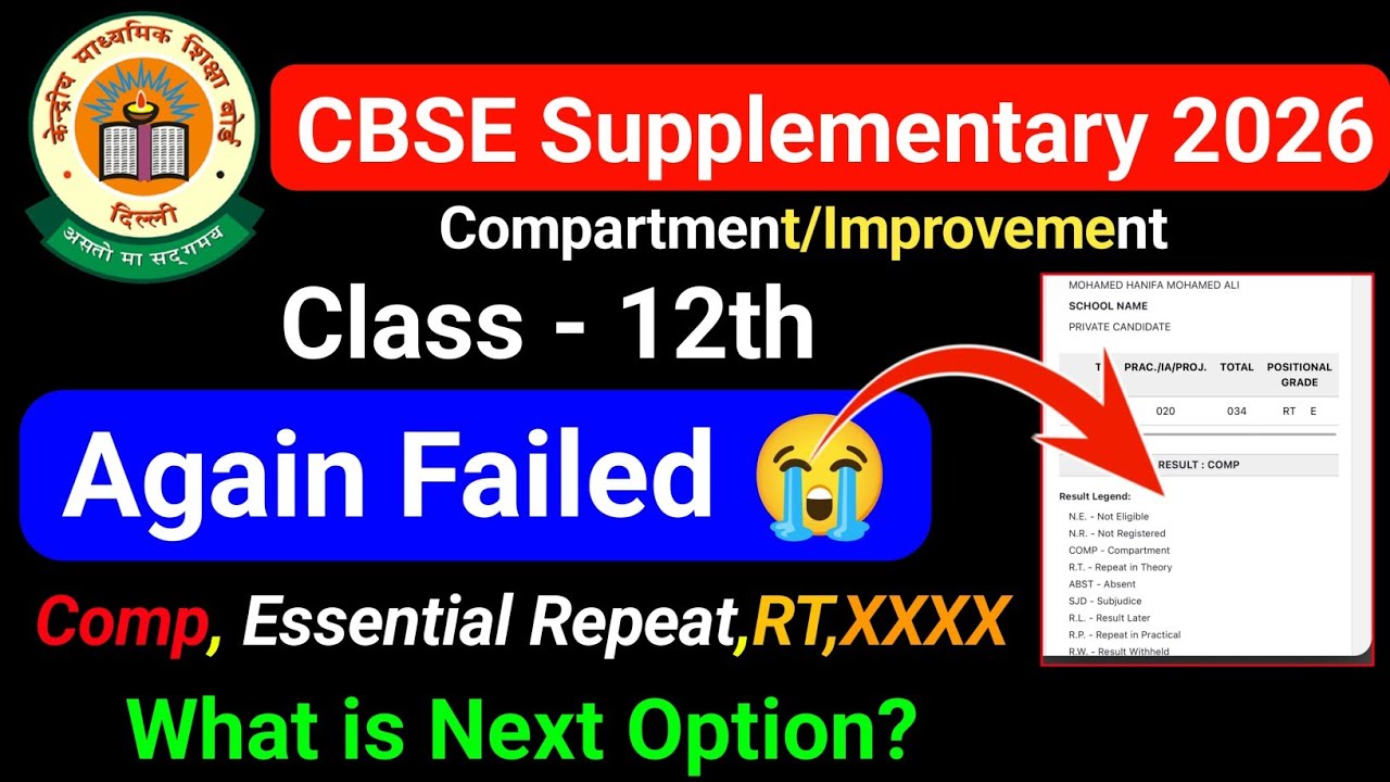CBSE Supplementary 2026: Again Failed? Compartment/Improvement के बाद क्या करें? Comp, ER,XXXX,RT