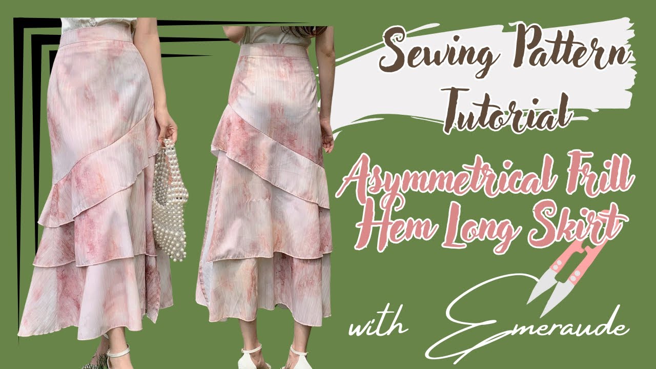 Layer Skirt Pattern , Asymmetrical Frill Hem Long Skirt , SEwing Pattern Skirt