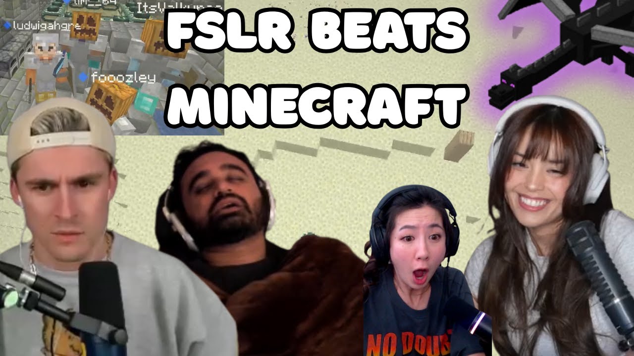 FSLR FINALLY BEATS MINECRAFT! (Shared Health Hardcore) ft. Squeex, Ludwig, Fuslie, & Valkyrae