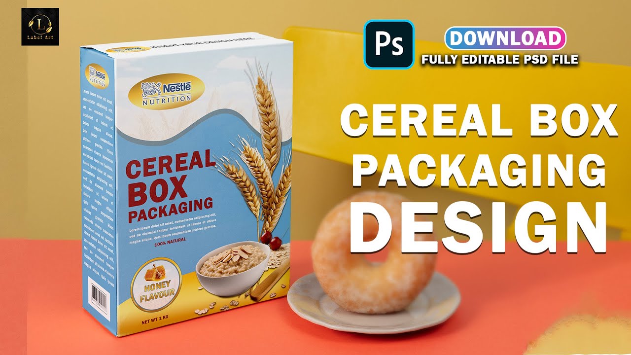 Product packaging Label design in Photoshop I custom Cereal Box Packaging (baby food) | PSD tutorial