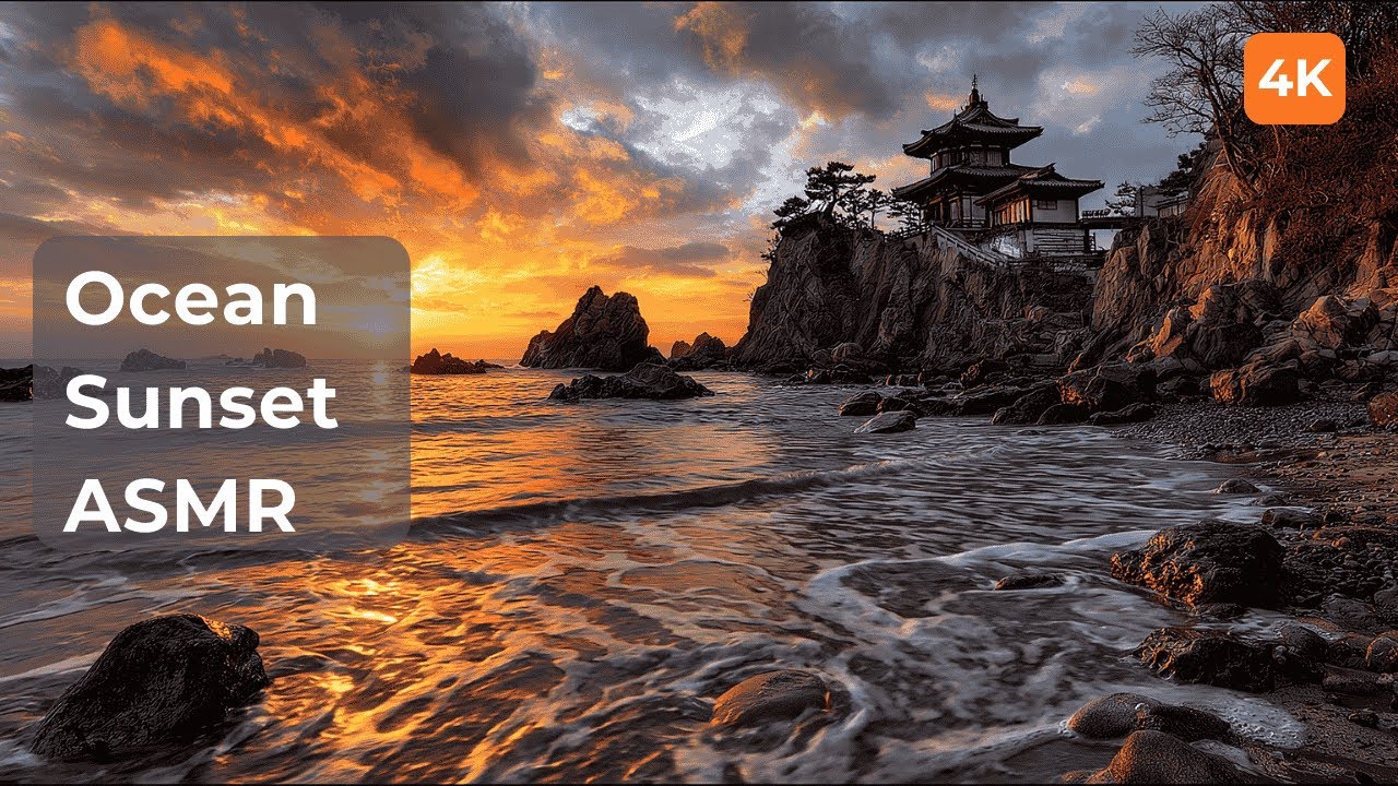 Serene Coastal Temple at Golden Hour | Ocean Waves ASMR Relaxation | Full 1H in 4K