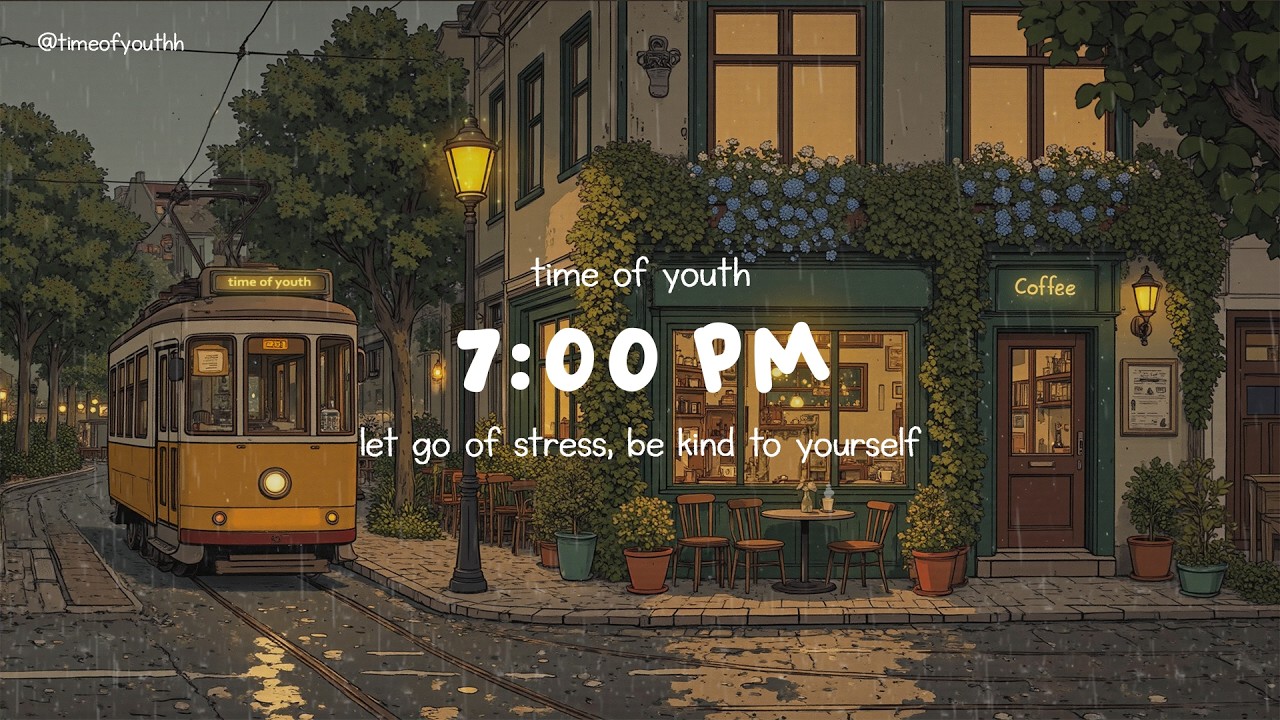 7:00 pm: let go of stress, be kind to yourself | peaceful cafe rain piano