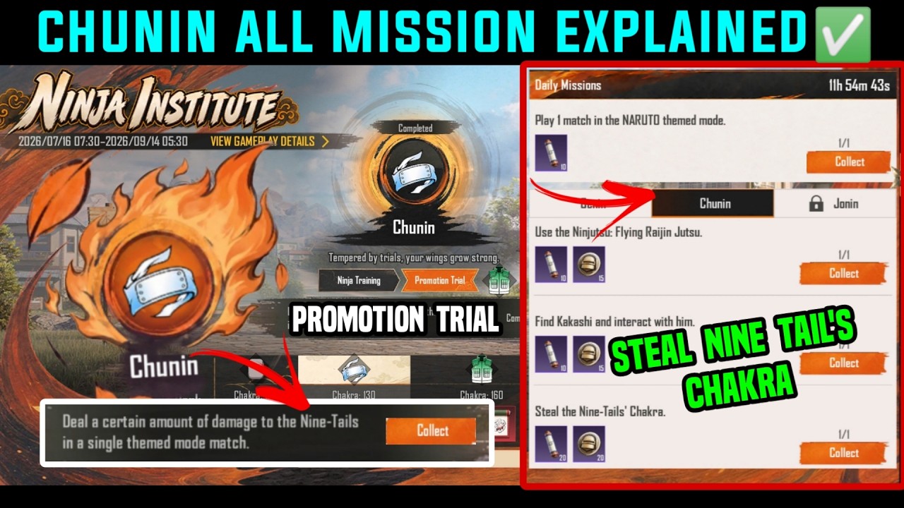 NINJA INSTITUTE CHUNIN MISSION EXPLAIN / BGMI CHUNIN PROMOTION TRIAL / STEAL THE NINE TAILS CHAKRA