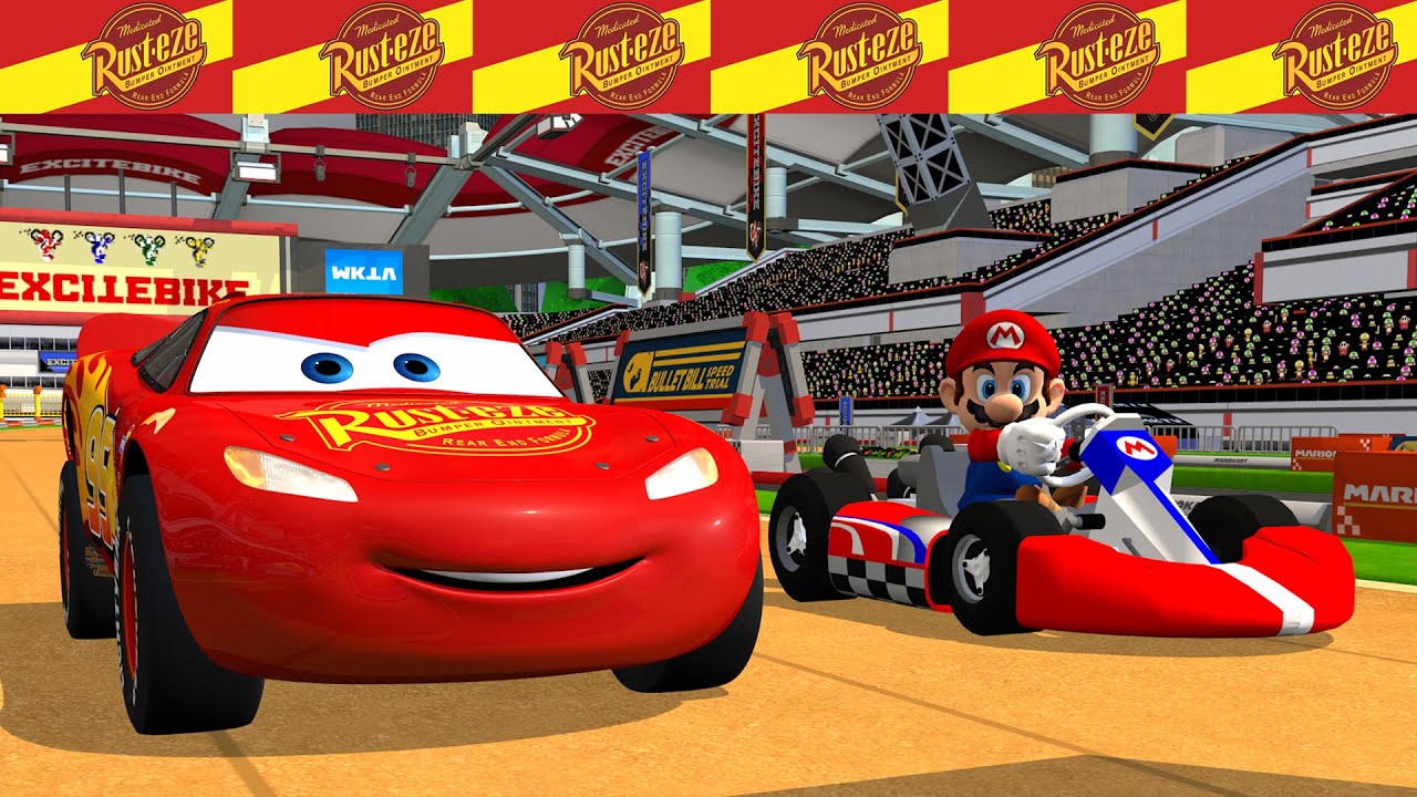 Cars Toons ⚡️Lightning McQueen Vs Mario Kart race day!