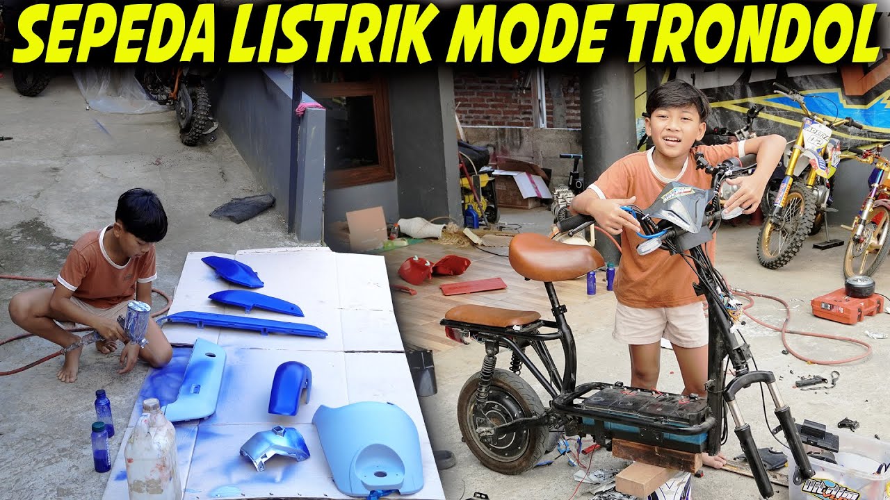 MODIF SEPEDA LISTRIK DIMAS!! MODE TRONDOL DAN GANTI WARNA BARU