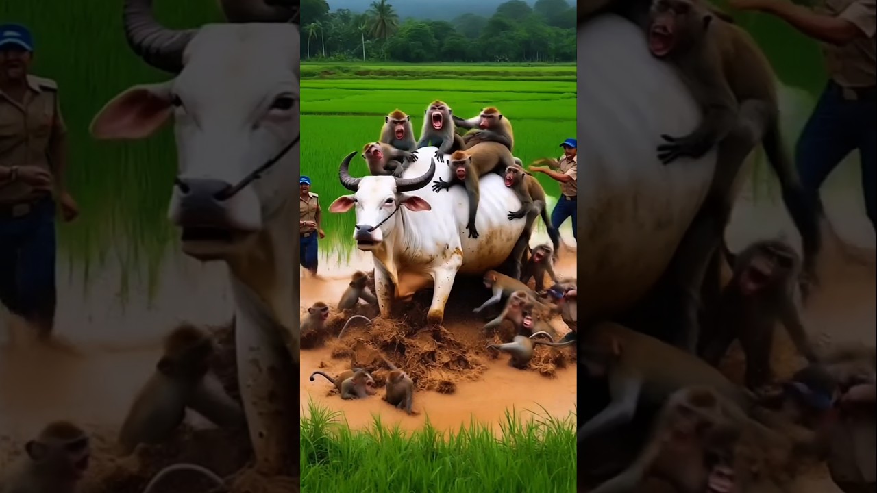 Wild monkeys trapped the cow😱 ||~mini wood toy - woodworking art skill /wood/hand crafts #shorts