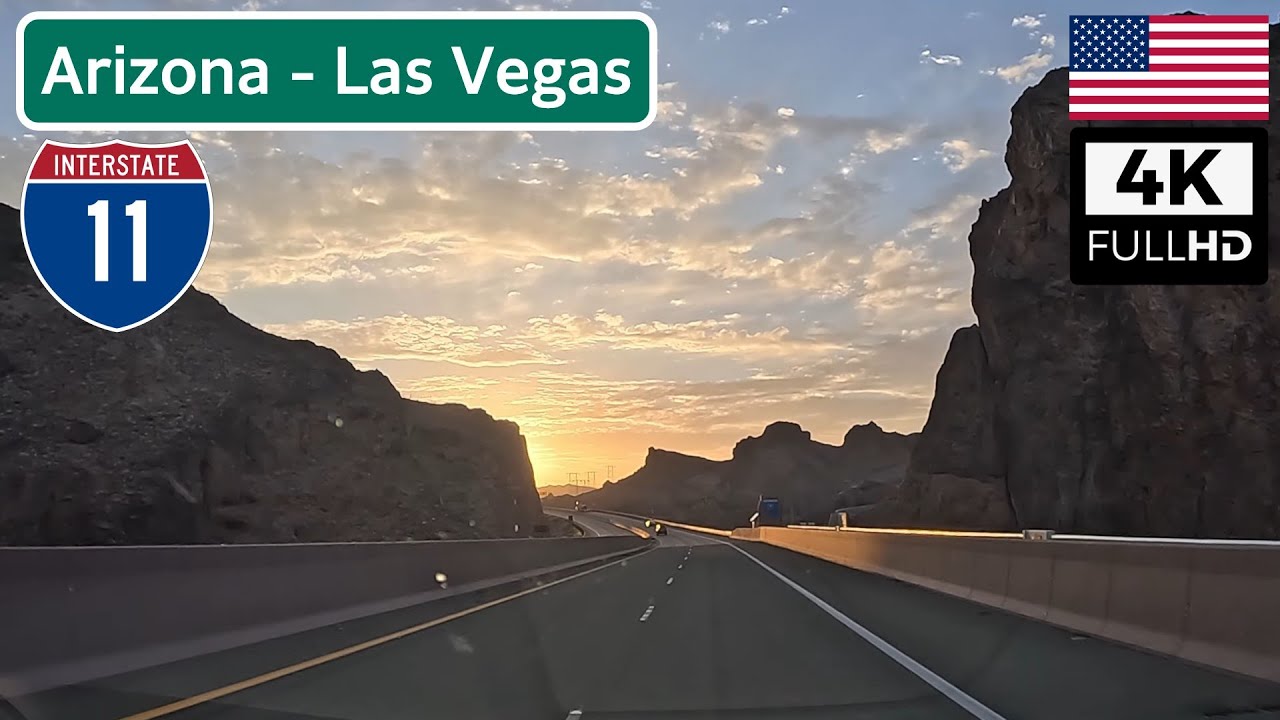 Arizona to Las Vegas Sunset Desert Drive (US 93/I-11), Arizona & Nevada USA | 4K ASMR Scenic Drive