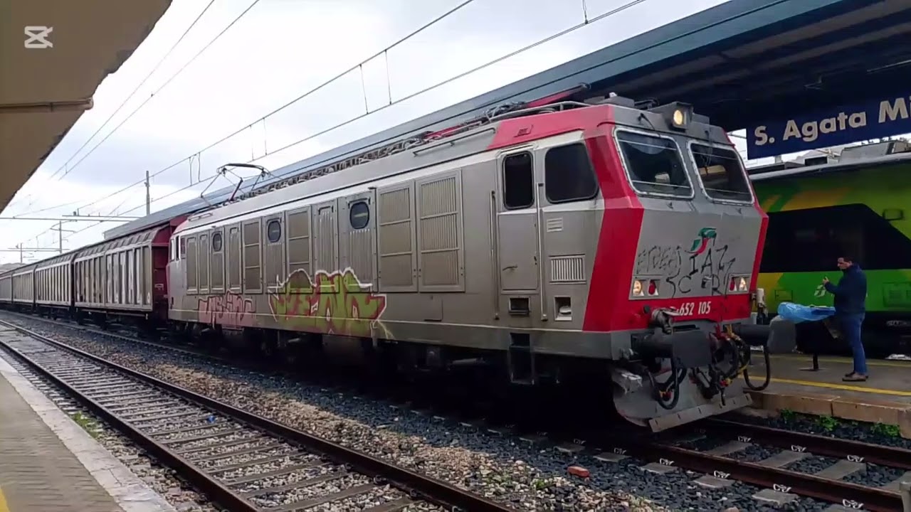 Treno merci transito a S.agata di Militello come non avete mai visto...e sentito.