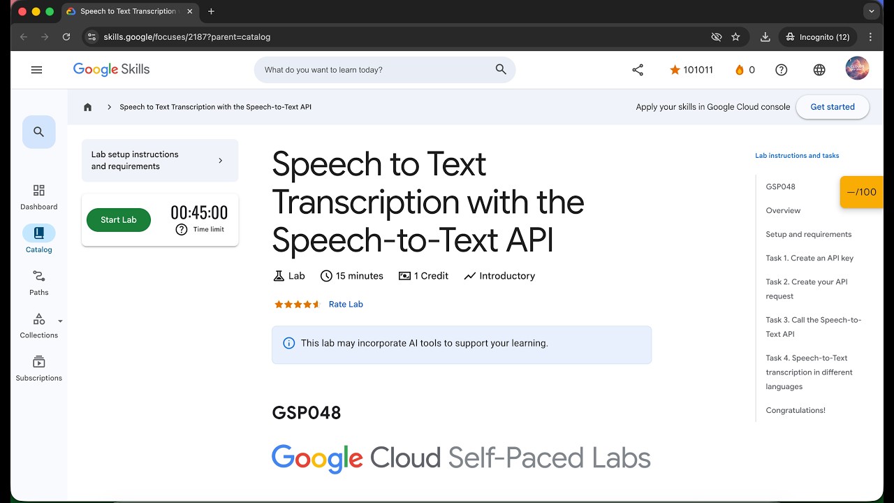 Speech to Text Transcription with the Speech-to-Text API | GSP048