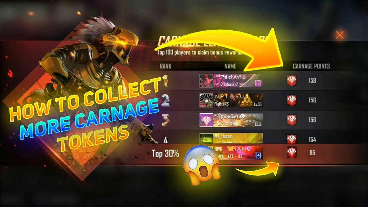 HOW TO COLLECT MORE CARNAGE TOKENS,TIPS AND TRICKS COLLECT CARNAGE POINT IN FREE FIRE