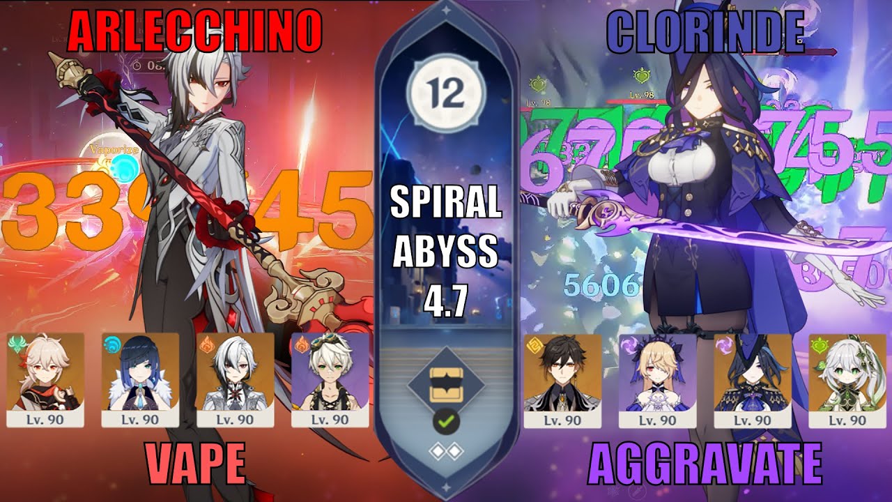 Arlecchino Vape & Clorinde Aggravate - 4.7 Spiral Abyss Floor 12, 9* | Genshin Impact Tips & Tricks