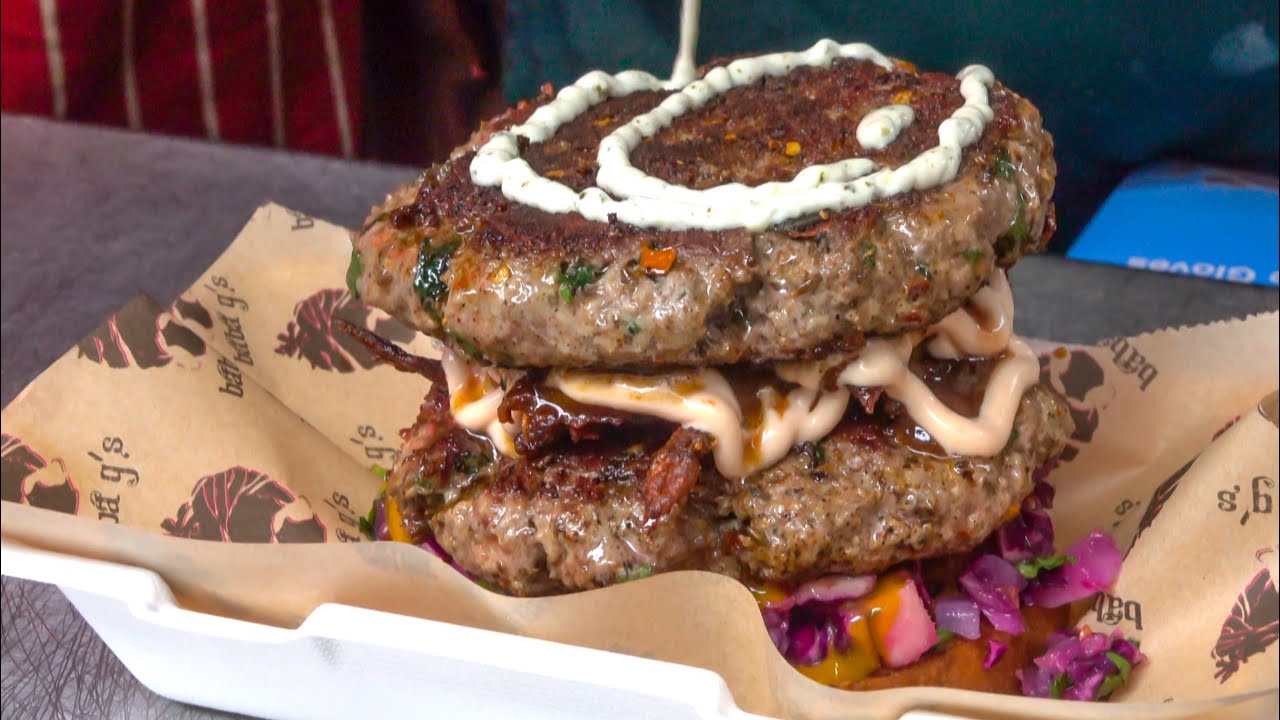 Double Big Burger with Indian Spices and Taste. London Street Food. Camden Town