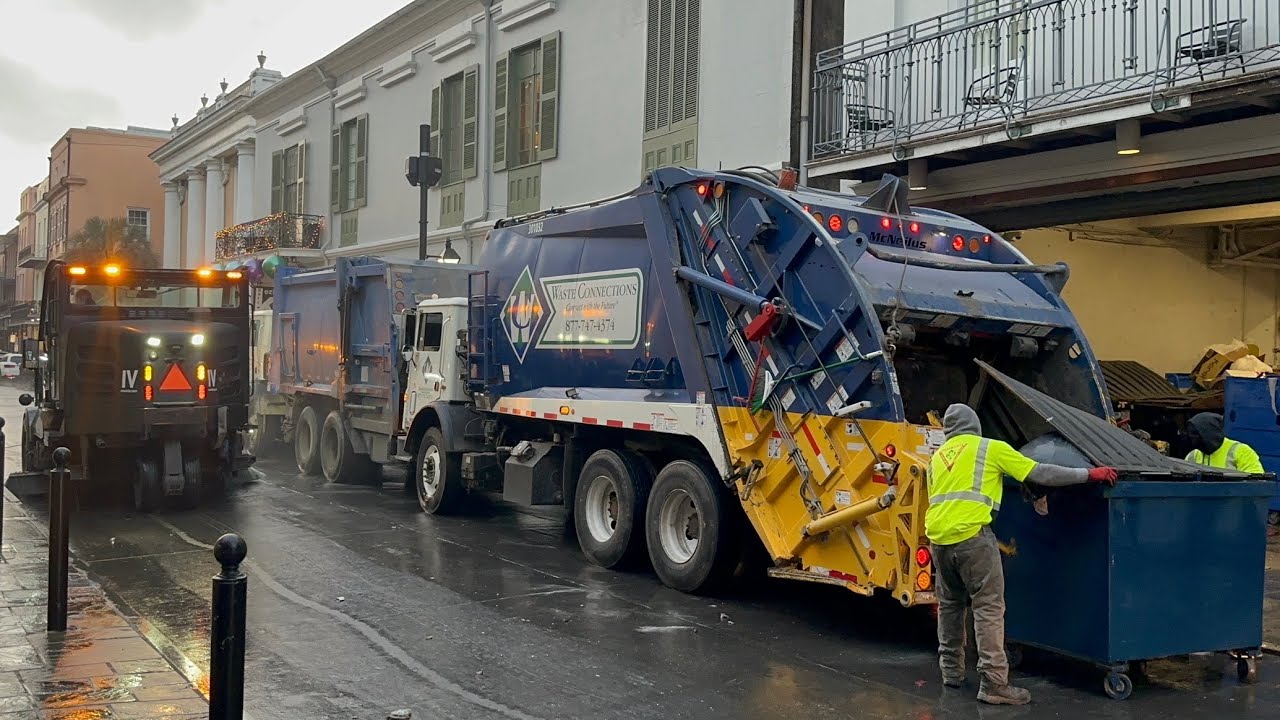 Waste Connections Mack McNeilus Rear Loader Garbage Truck Packing Dumpster Trash + IV Waste Cleaners