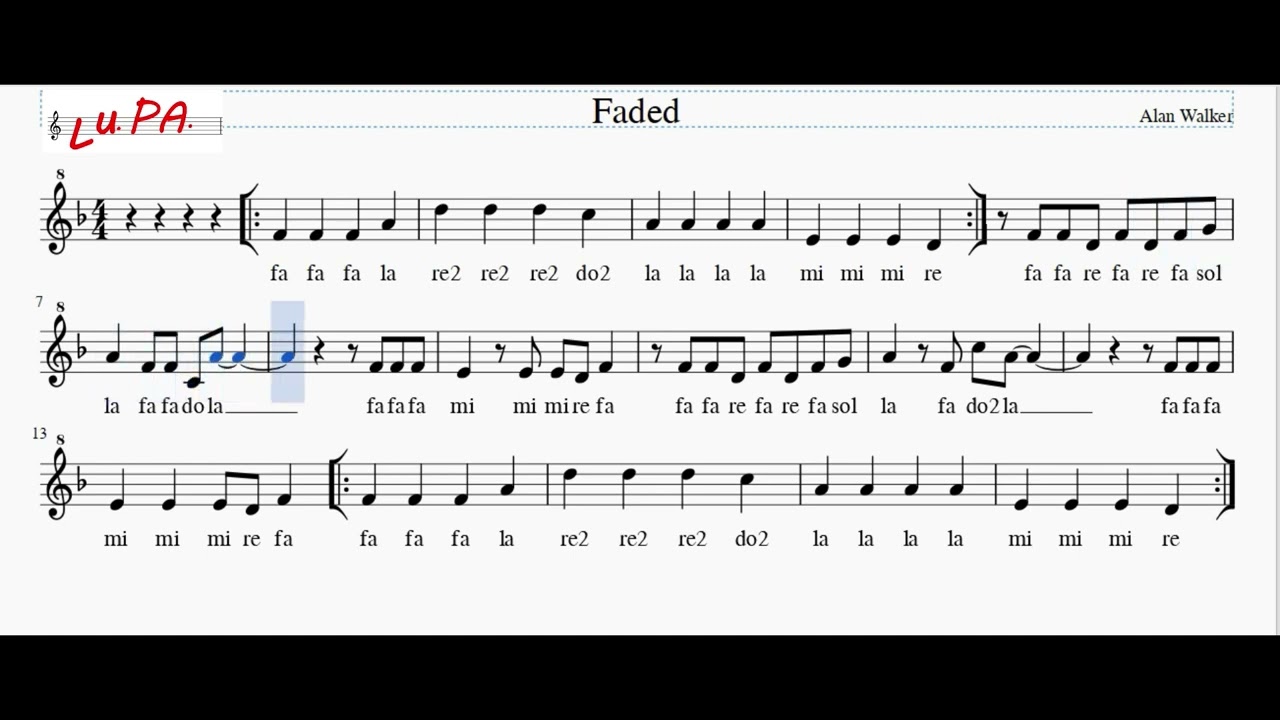 Faded - Flauto dolce - Note - Spartito - Karaoke - Instrumental - Canto -