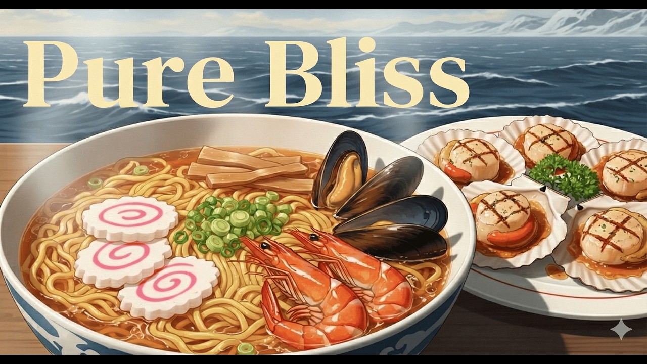 Ghibli Style Winter Camping ASMR | Cozy Seafood Ramen & BBQ by the Snowy Sea