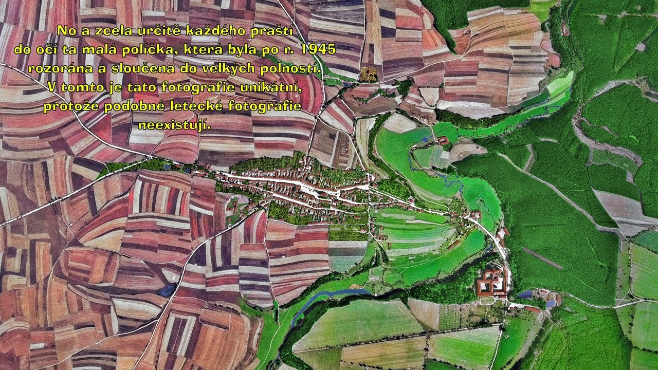 Kladruby 1938 - kolorizované ortho foto (simulovaný průlet)
