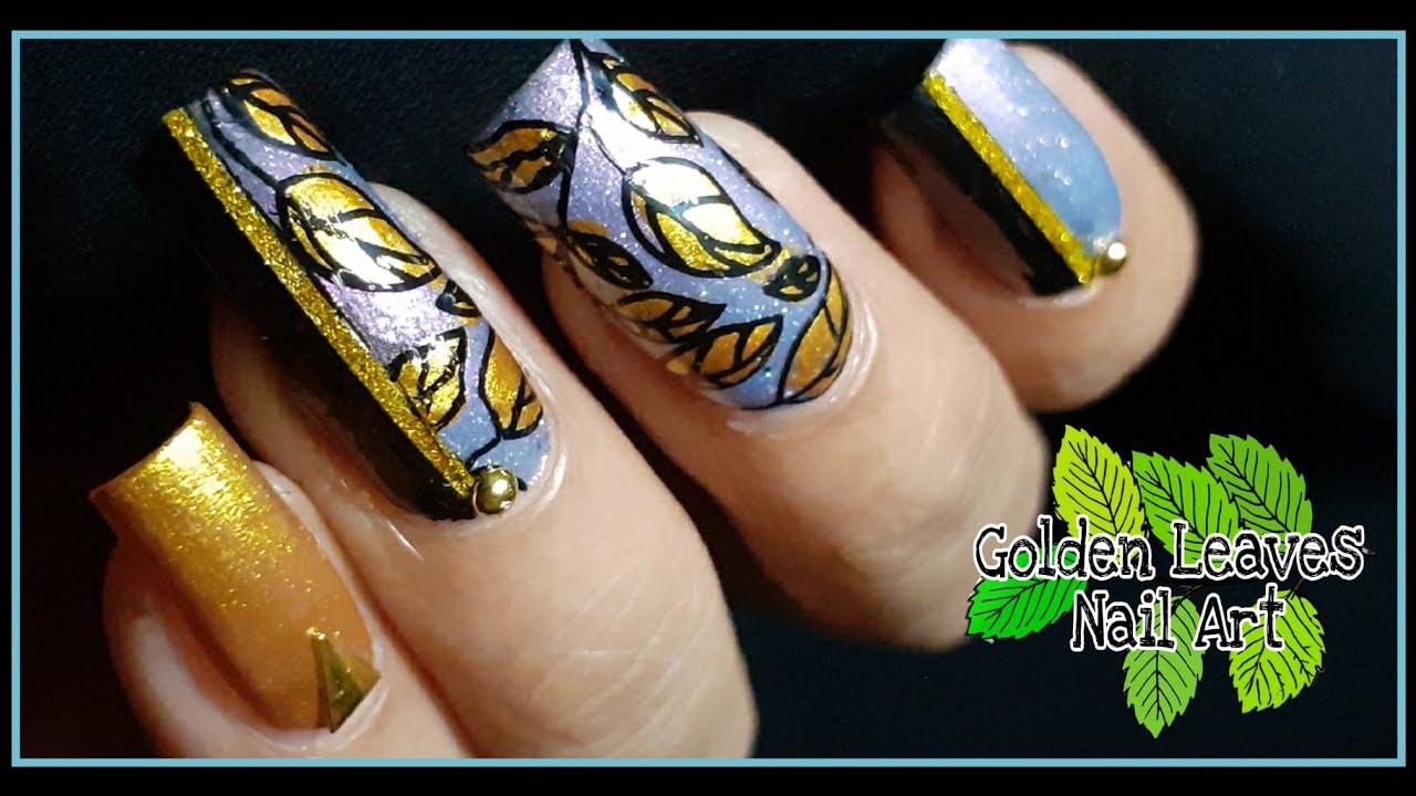 Golden Leaves & Pastel Purple Nail Art | Born Pretty Store Amazon