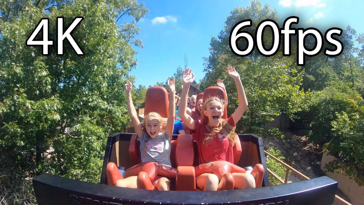 Powder Keg front seat on-ride reverse ridercam 4K POV @60fps Silver Dollar City
