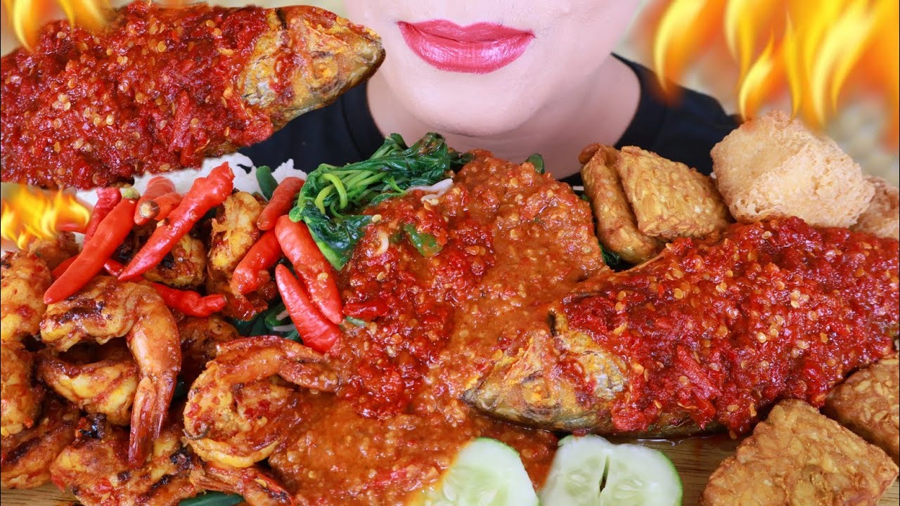 ASMR NASI PECEL  PEDAS LAUK  IKAN PEDAS, UDANG BAKAR PEDAS  ASMR MUKBANG INDONESIA