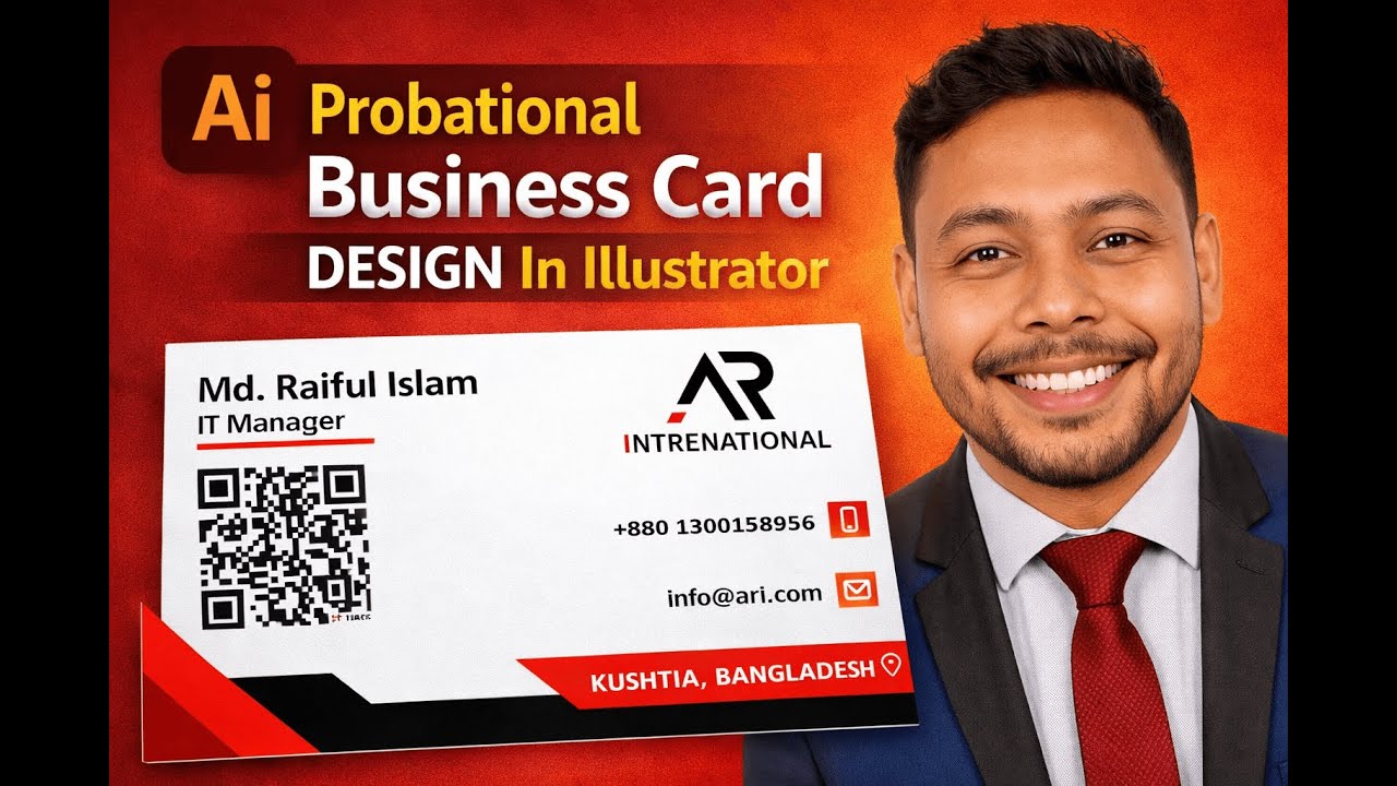 Probational Business Card Design in Adobe Illustrator  Business Card Design Bangla Tutorial