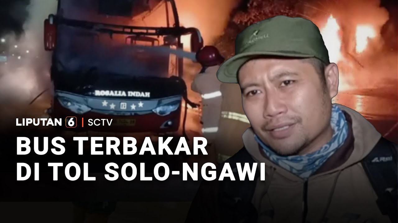Sebuah Bus Terbakar di Ruas Tol Solo - Ngawi | Liputan 6