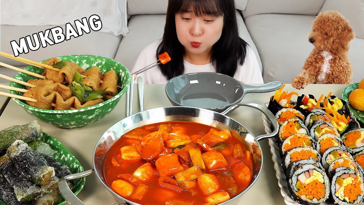 Cooking Mukbang :) Жареные роллы с капчхе, Ттокпокки, Рыбные пирожки и Кимпап с морковью~