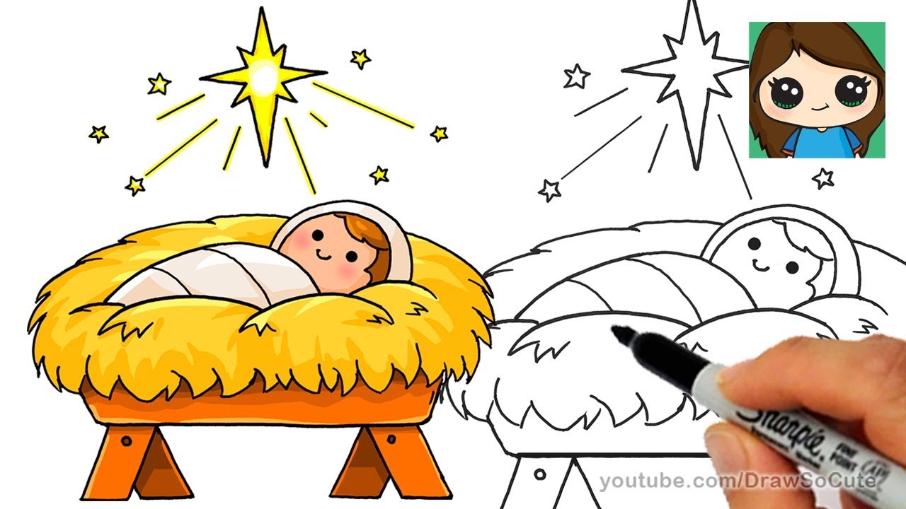 How to Draw Baby Jesus EASY | Star of Bethlehem Nativity Scene