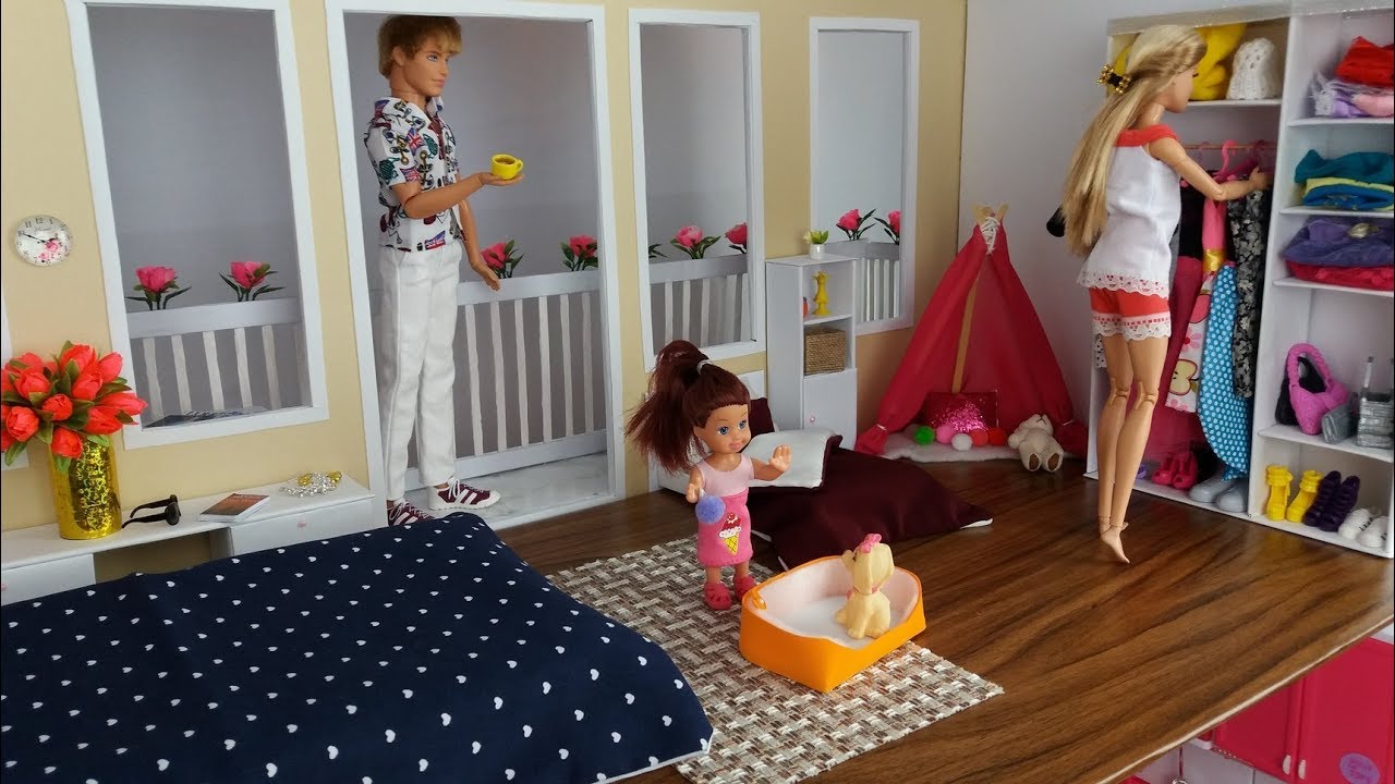 Barbie and Ken morning bedroom  routine in new DIY CRAFT Doll Dreamhouse