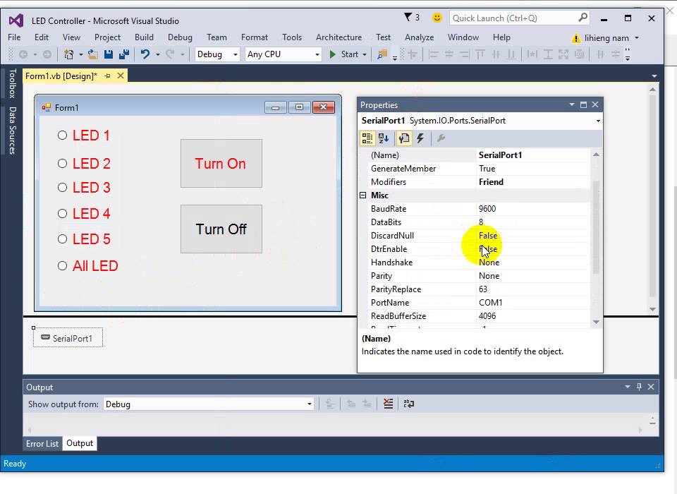 Visual Basic Control Arduino Turn On or OFF LED Tutorial 4