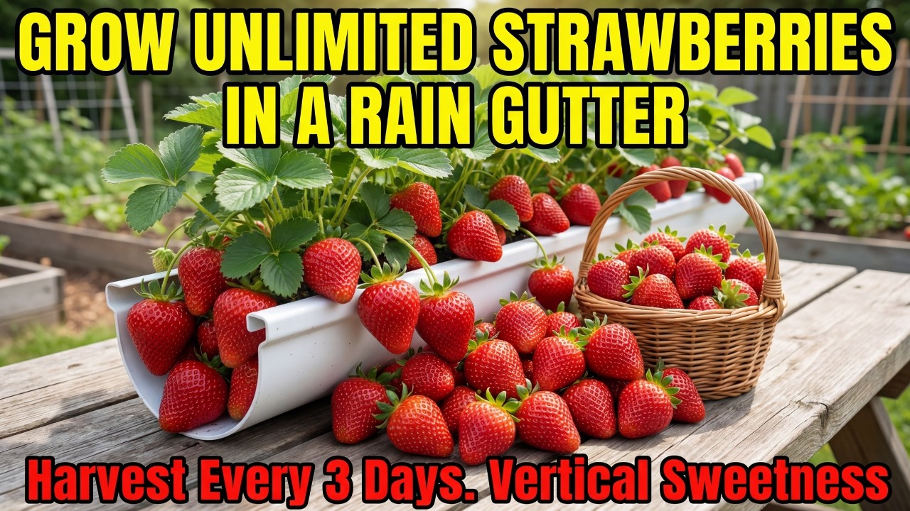 Grow Unlimited Strawberries In A Rain Gutter. Harvest Every 3 Days. Vertical Sweetness.