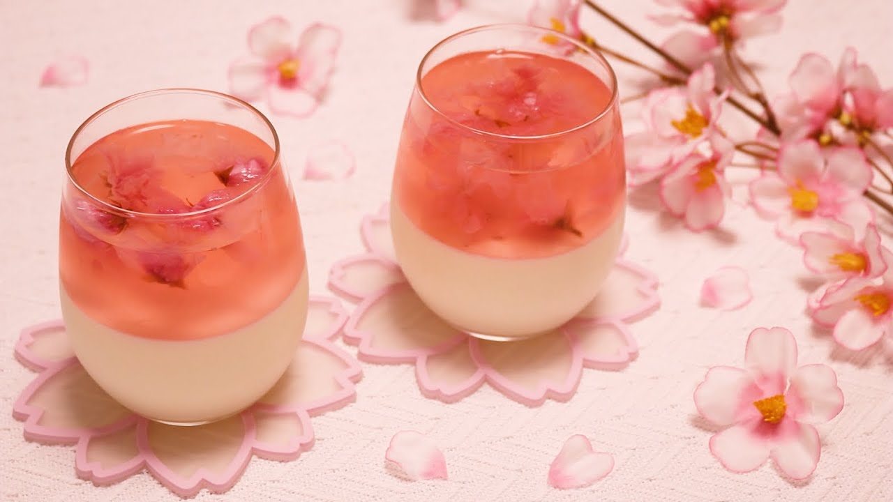【春スイーツ】ぷるぷる濃厚！桜ミルクプリン | 作り方 | Sakura(Cherry Blossoms) Milk  Pudding