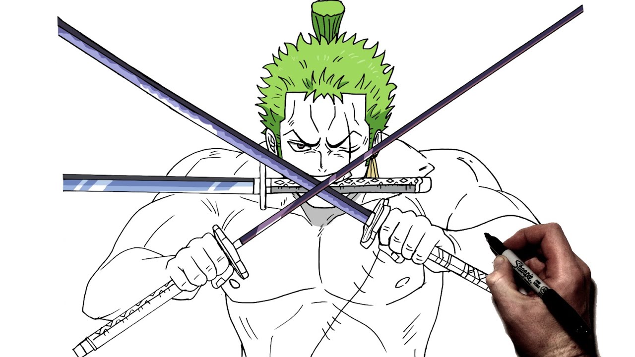 How to Draw Zoro (Three Swords) | Step By Step | One Piece