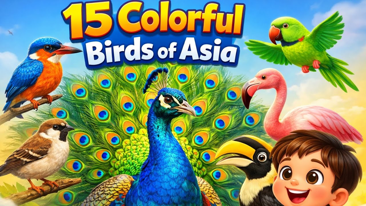 Bird Names for Kids 🐤 | এশিয়ার ১৫টি পাখি | Bengali + English Learning #preschoollearning #toddlers 