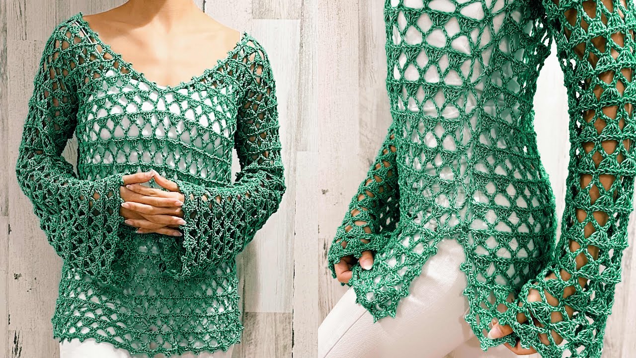 Blusa calada con cuello V a crochet |V-neck crochet blouse || Tutorial ||