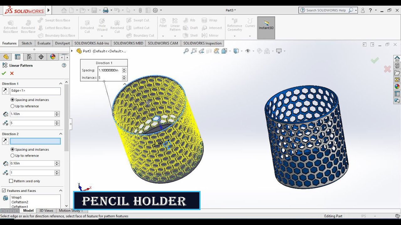 How to design pen holder solidworks | How to make pen holder | Build a pencil holder