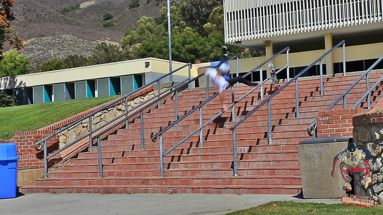 SKATEBOARD SLAM ON HUGE RAIL