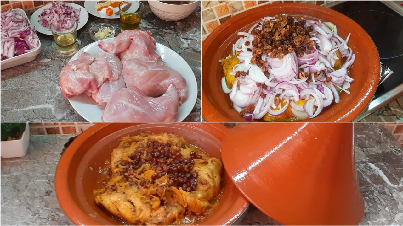 طاجين قنية(أرنب) بالبصلة والزبيب بدون ماء شهوة منو مجمرة،فتية وطعمها لذيذ غادي تعجبكم بزاف