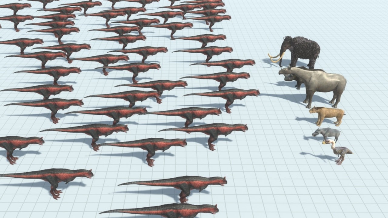 100 Carnotaurus Army vs ALL TEAMS ARBS Animal Revolt Battle Simulator