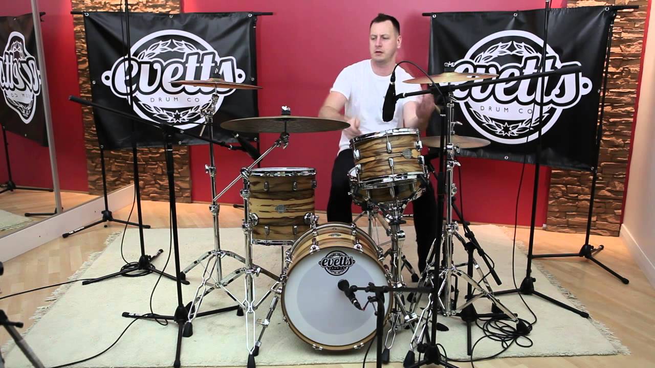 Evetts Spotted Gum Drum Kit Red Gum Exotic Veneer Smooth Satin 12/14/18/14