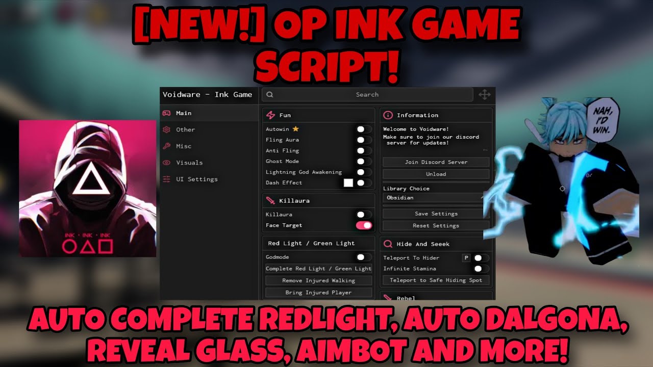 [NEW!] OP INK GAME SCRIPT! - AUTO COMPLETE REDLIGHT, AUTO DALGONA, REVEAL GLASS, AIMBOT AND MORE!