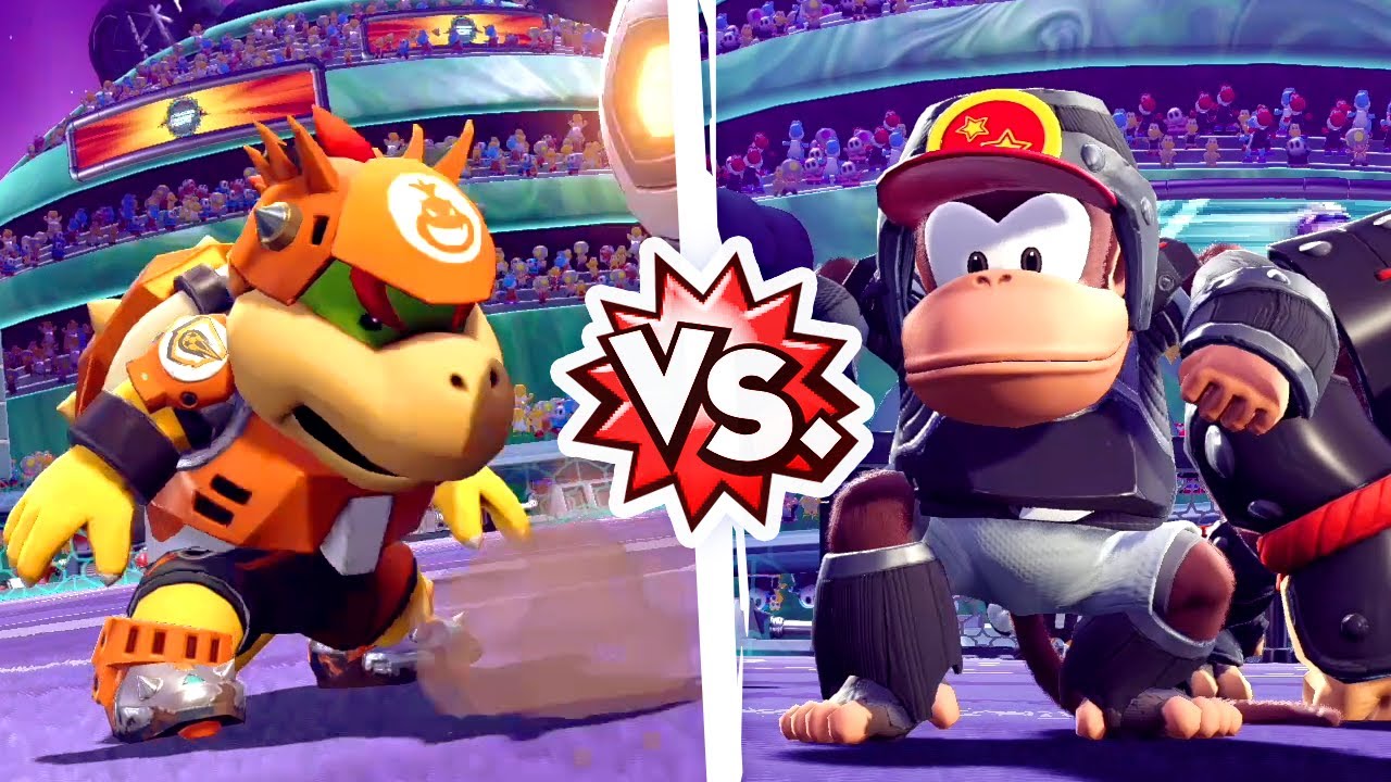 Mario Strikers Battle League - Shellfish Bowser Jr. Vs. Barrel Diddy Kong
