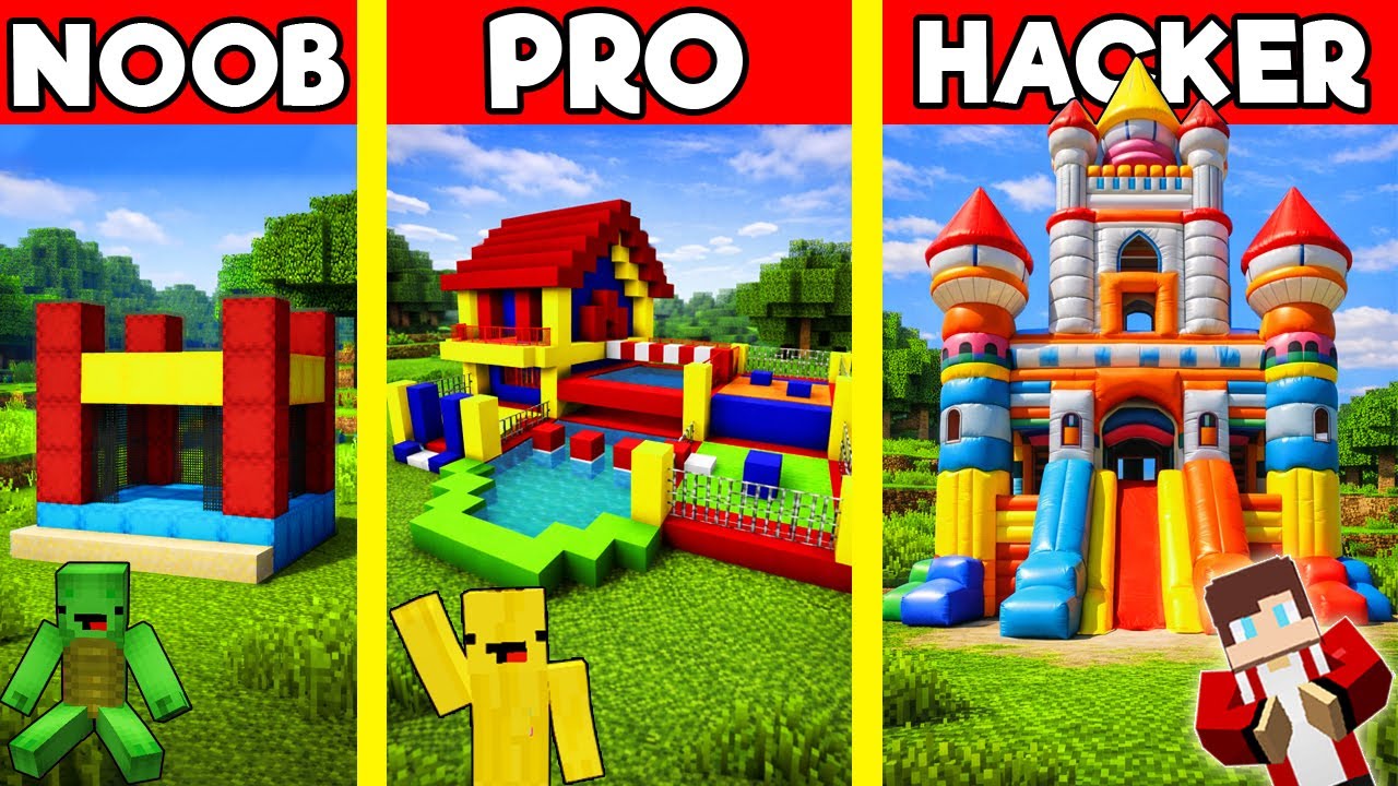Битва за строительство надувного замка в Minecraft - Испытание "Новичок против профессионала" - П...