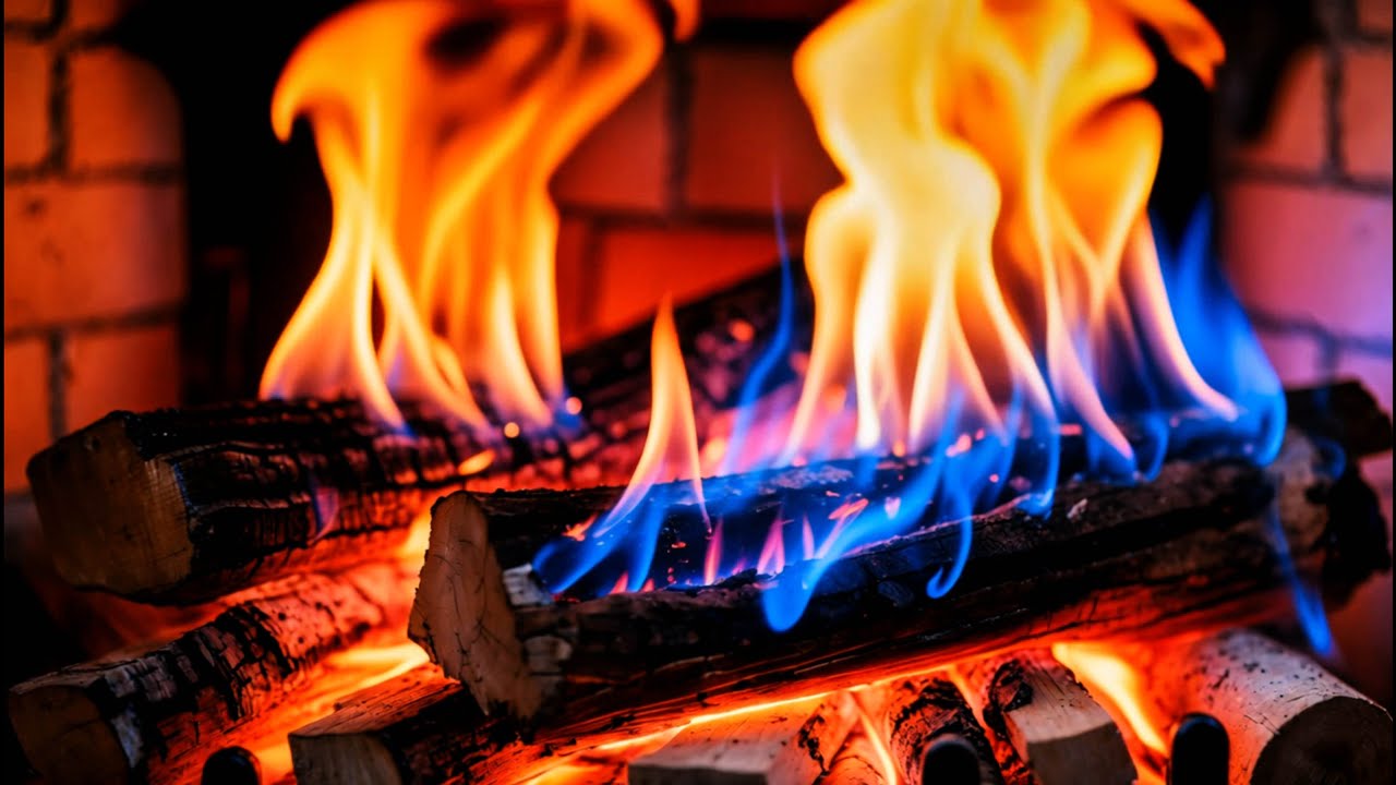 🔥 Stress Relief & Cozy Vibes from a Brick Fireplace with Blue-Orange Dancing Flames