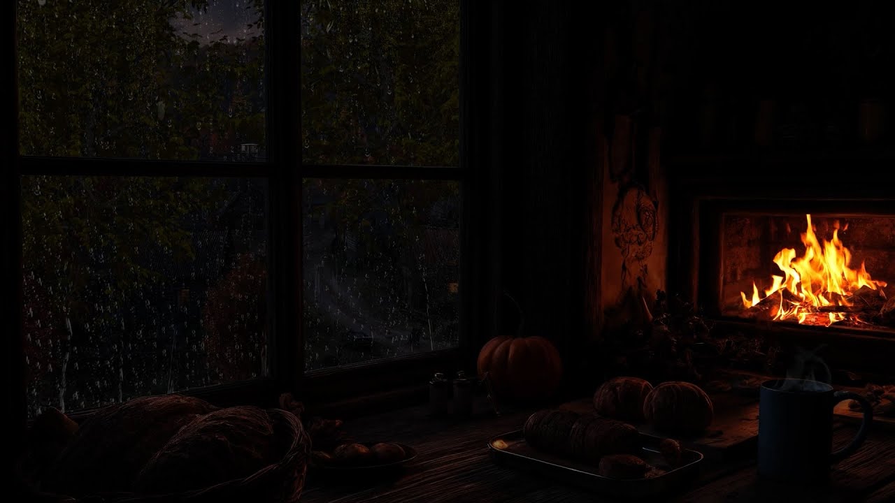 Deep Sleep in the Warm Spring Rain🌧️Peaceful Night by the old Fireplace,Kitchen Smoke&Coffe