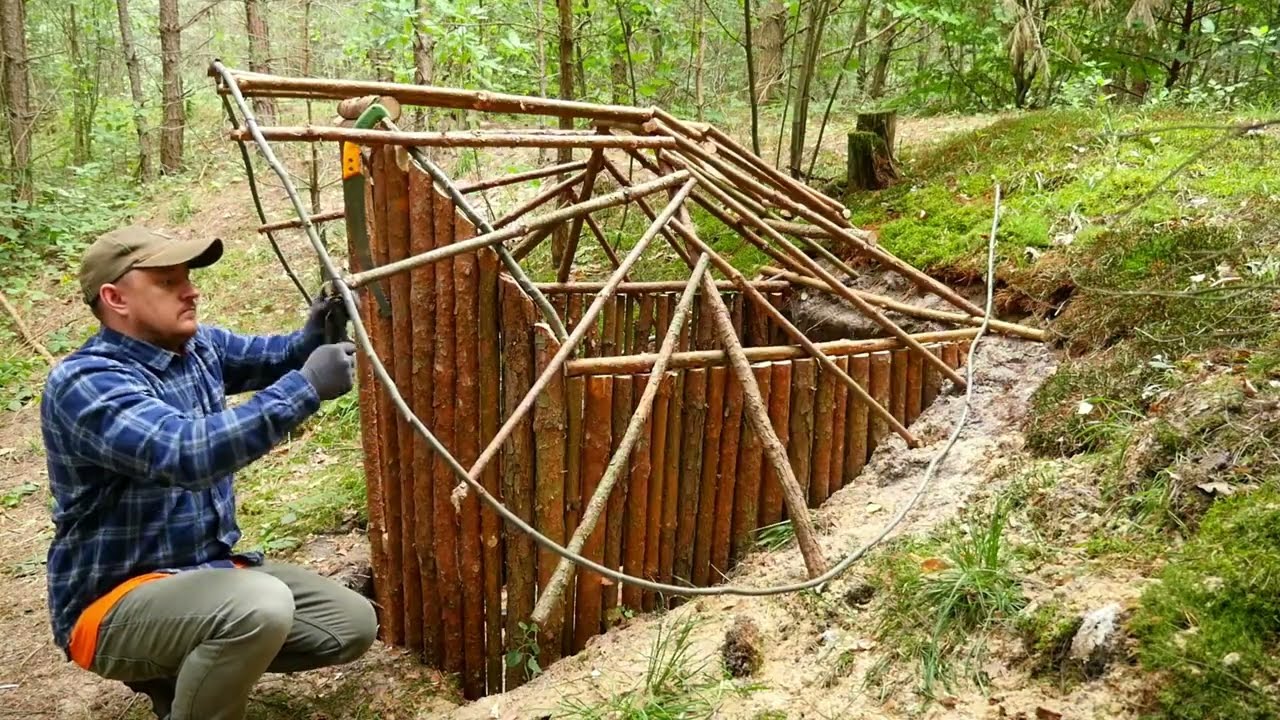 Building a Secret Dugout Under a Rotten Stump | Bushcraft | Survival Shelter