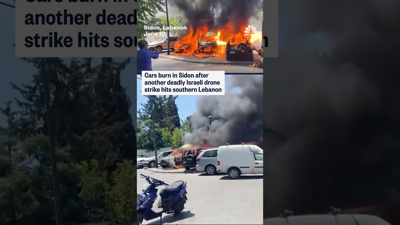 Cars burn after deadly Israeli drone strike in Lebanon