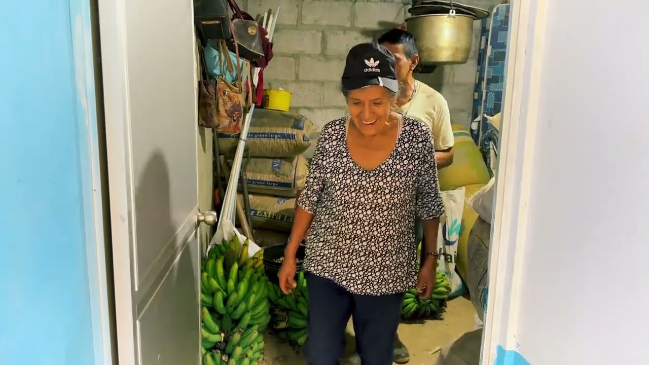 Cada vez que puedo les ayudo a llevar los los racimos de guineos a mi mamá