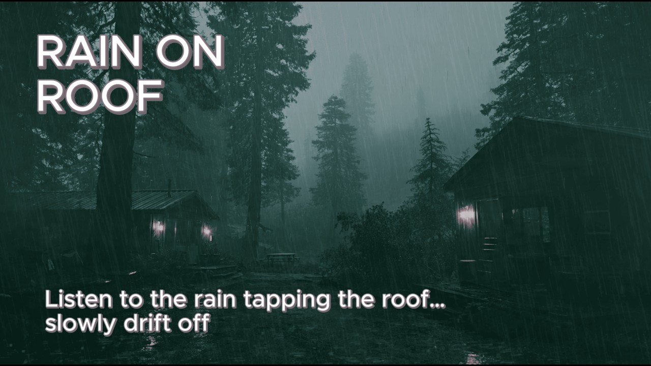 Rain on Cabin Roof with Thunder in the Dark Forest