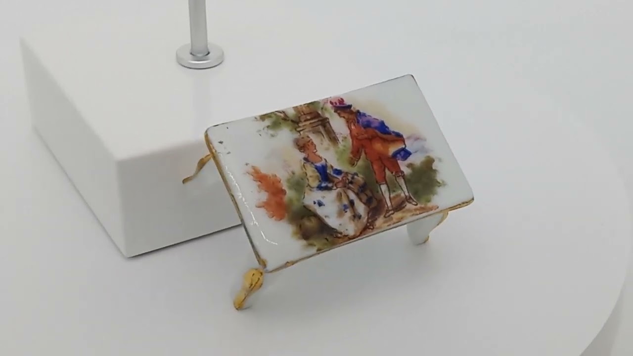 Limoges France Miniature Table Dollhouse Furniture Victorian Couple Gold Trim